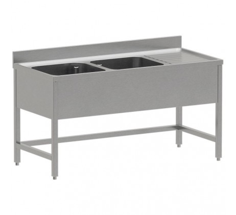 Plonge inox ECO 2 cuves égouttoir droite, sans...