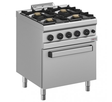 Fourneau gaz 4 feux vifs, sur four gaz GN 2/1 -...