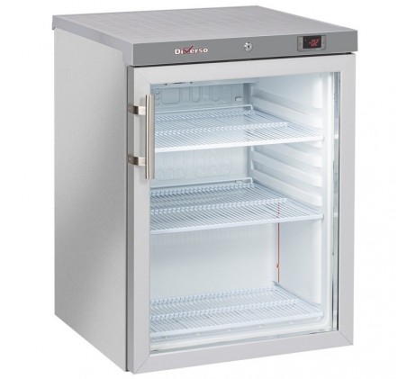 Frigo ventilé, porte vitrée, 200 Lit. acier...